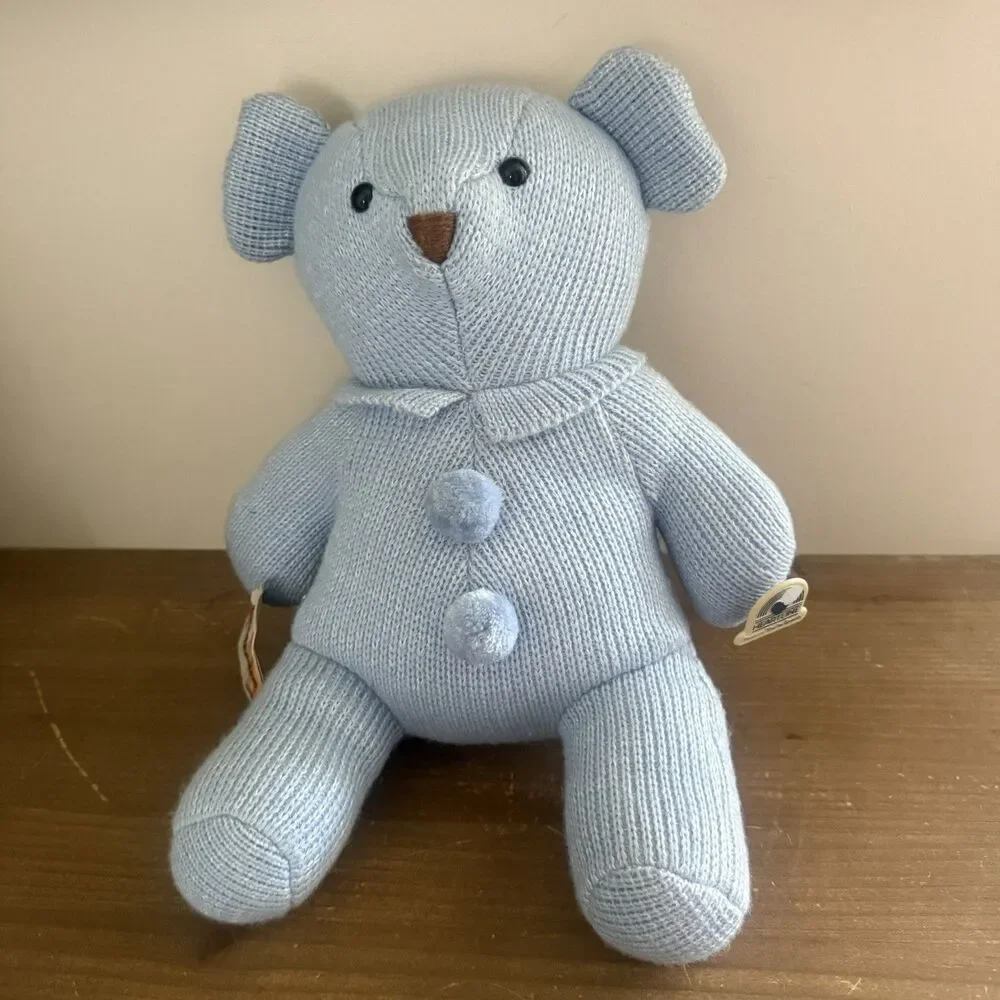 Vintage Blue Knit Teddy Bear 1984 Plush Toy with Tags Heartine Snuggables